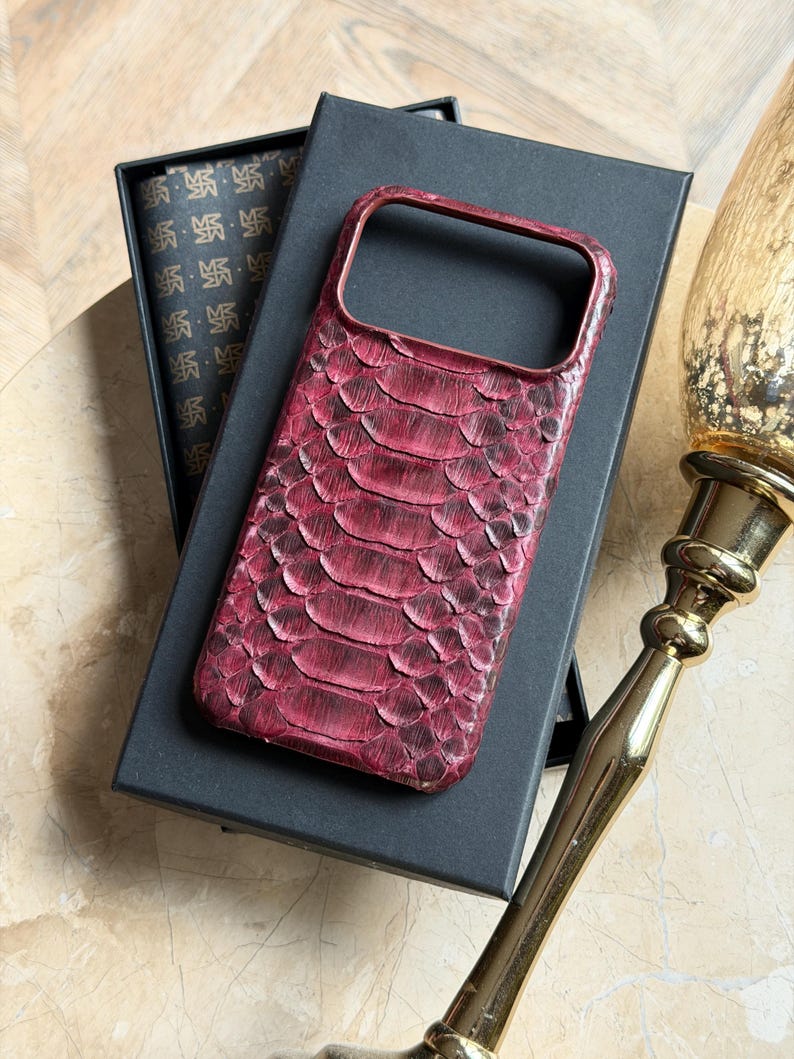 deep cherry Python Snake Leather Personalized iPhone 18 Pro Max Case