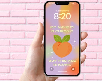 Chronic Anxiety Iconic Peach Retro Graphic Phone Wallpaper |Digital Download| motivational inspirational  neon pastel aesthetic cute iphone