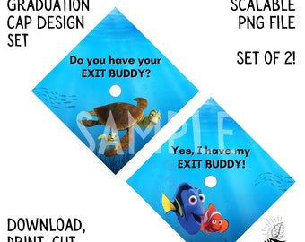 Ocean Friends Exit Buddy Graduation Cap Topper SET | Printable Digital Download | high school | college | grad | crush  | fish | turtle |