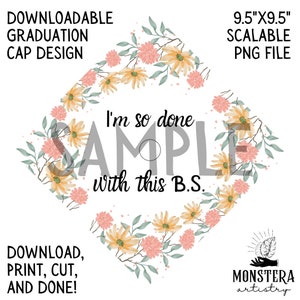 Floral mit diesem BS Graduation Cap Topper gemacht Druckbare digitale Datei Download Abitur Abschluß Abitur