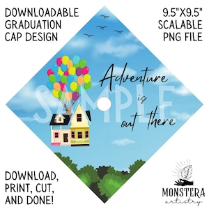 Up Adventure Inspired Graduation Cap Topper | Printable Digital Download | house | balloons | sky | carl | ellie | high school | college