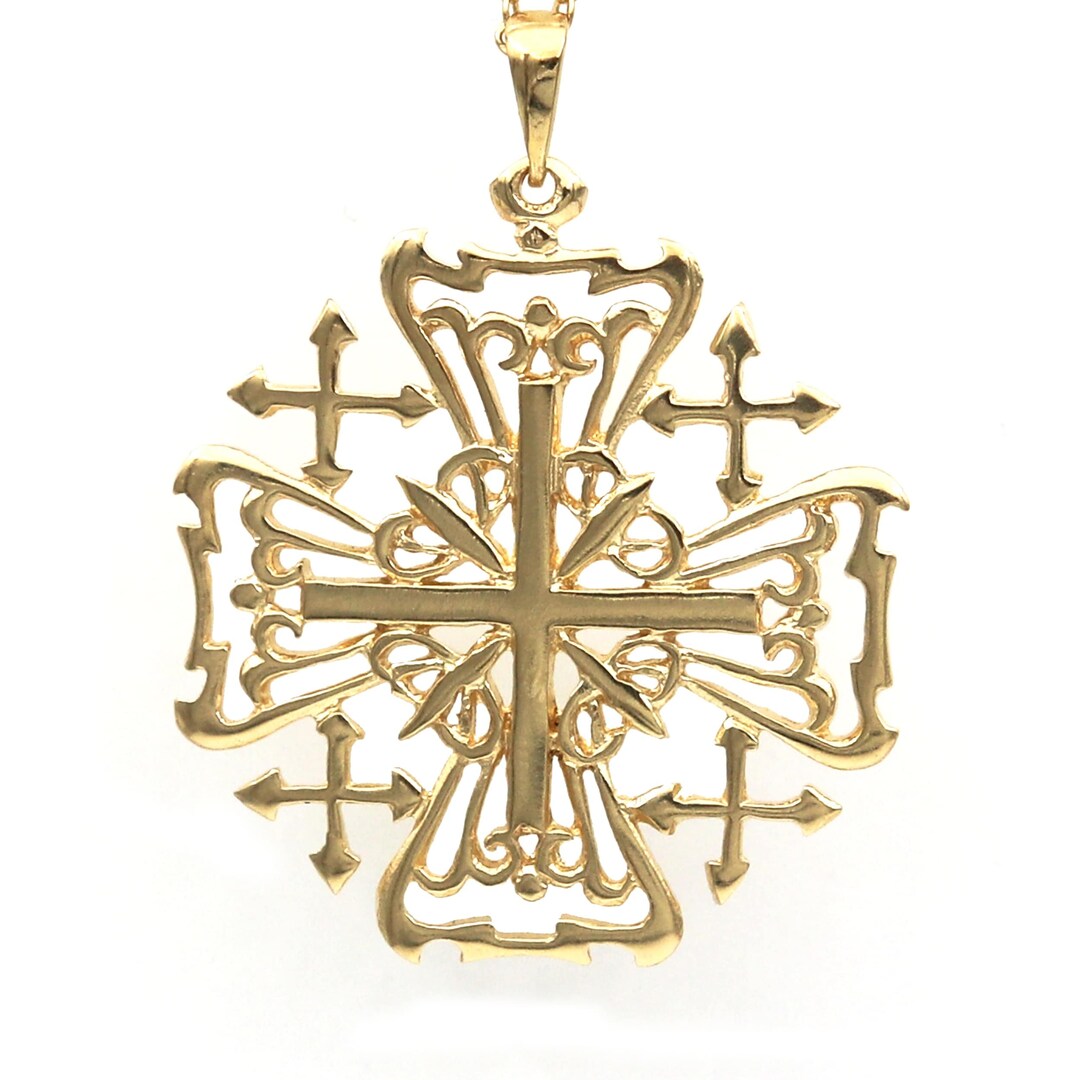 Large Jerusalem Cross Necklace Goldfilled or Sterling Silver Etsy