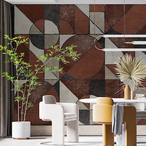 Art Deco Circle Shape Wallpaper, Geometric Boho Wallpaper, Organic Shapes Abstract Peel and Stick Wall Mural, Geometric Removable Wallpaper