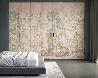 Vintage Chinoiserie-tapet | Blå blommig fågel, självhäftande tapet | Grandmillennial-väggmålning | Maximalist-heminredning