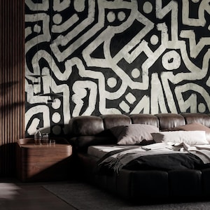 Black and White Abstract Wallpaper: Modern Organic Shapes, Peel and Stick