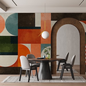Carta da parati geometrica / Arte murale Art Déco astratta / Carta da parati autoadesiva per soggiorno / Carta da parati staccabile e adesiva