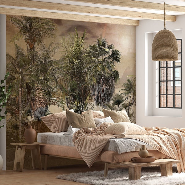 Tropical Landscape Wallpaper, Rainforest Wallpaper, Vintage Forest Wall Mural, Traditional Wallpaper, Eco-friendly, PVC-free Paper