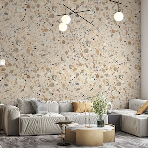 Terrazzo Beige Wallpaper, Earthy Neutral Terrazzo Wallpaper, Stone Wallpaper, Peel and Stick or Traditional Wallpaper, PVC-free Paper #270