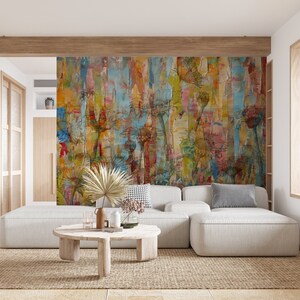 Colorful Floral Wallpaper Peel and Stick, Watercolor Botanical Flower Wall Mural, Removable, Peel and Stick or Traditional Wallpaper #248