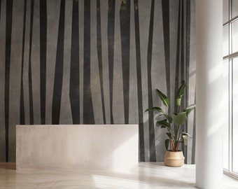 Moderne Schwarze Streifen Tapete: Abstraktes Geometrisches Wandbild zum Abziehen und Aufkleben