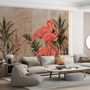 Pink Flamingo Tropical Wallpaper: Exotic Peel and Stick Mural