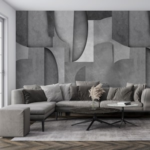 Monochrome Geometric Abstract Art, Modern Black and Gray Abstract Wallpaper, Abstract Art Wallpaper Peel and Stick Wall Mural