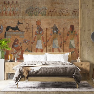 Ancient Egypt Mythology Wallpaper, Egyptian Wall Mural, Mystical Nile, Peel and Stick Wall Poster, Renter Friendly