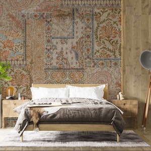 Removable Traditional Oriental Wallpaper, Vintage Wallpaper Floral Damask Boho Home Decor, Peel and Stick Wallpaper, Renter friendly Mural
