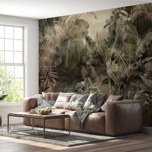 Exotic Jungle Wall Mural | Tropical Banana Leaves Wallpaper | Trendy Living Room Decor