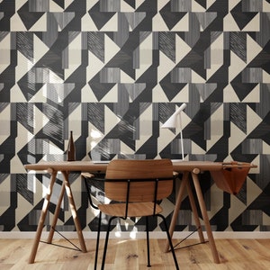Modern Black and White Abstract Wallpaper, Organic Shapes Creative Art Peel and Stick Wall Mural, Geometric Removable Wallpaper