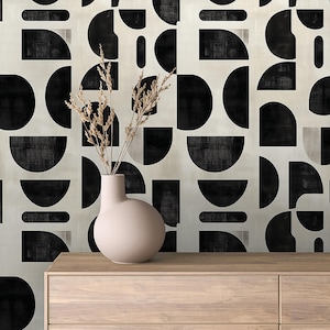 Moderne abstrakte Schwarz-Weiß-Tapete, organische Formen, kreatives Wandbild, geometrische abnehmbare Tapete