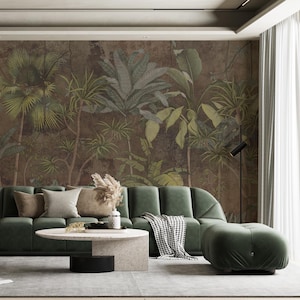 Dark Tropical Peel and Stick Wallpaper: Jungle Rainforest Mural