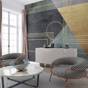 Art Deco Peel and Stick Wallpaper, Carta da parati geometrica vintage rimovibile, Peel and Stick o Nonwoven, Moderno murale astratto