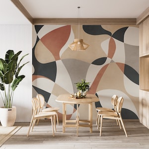 Carta da parati geometrica Boho, murale di arte astratta, buccia e bastone o carta da parati tradizionale, carta ecologica, senza PVC