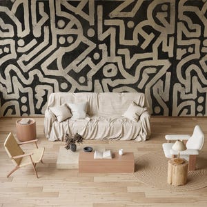 Grande carta da parati moderna astratta in bianco e nero, forme organiche, murale creativo da parete staccabile e attaccabile, carta da parati geometrica rimovibile