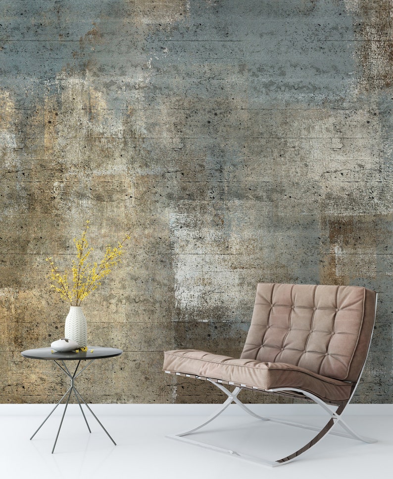 Grey Beige Concrete Cement Wall Peel and Stick Loft Style Abstract Wallpaper Realistic Wall Mural Rustic Accent Wall image 3