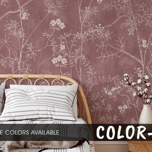 Chinoiserie Removable Wallpaper Mural, Chinoiserie Wallpaper Seamless Mural, Botanical Floral Wall Art, Peel&Stick or Traditional Wallpaper