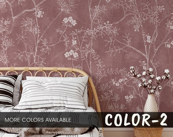 Chinoiserie Floral Wallpaper Mural: Botanical Wall Art, Removable or Traditional