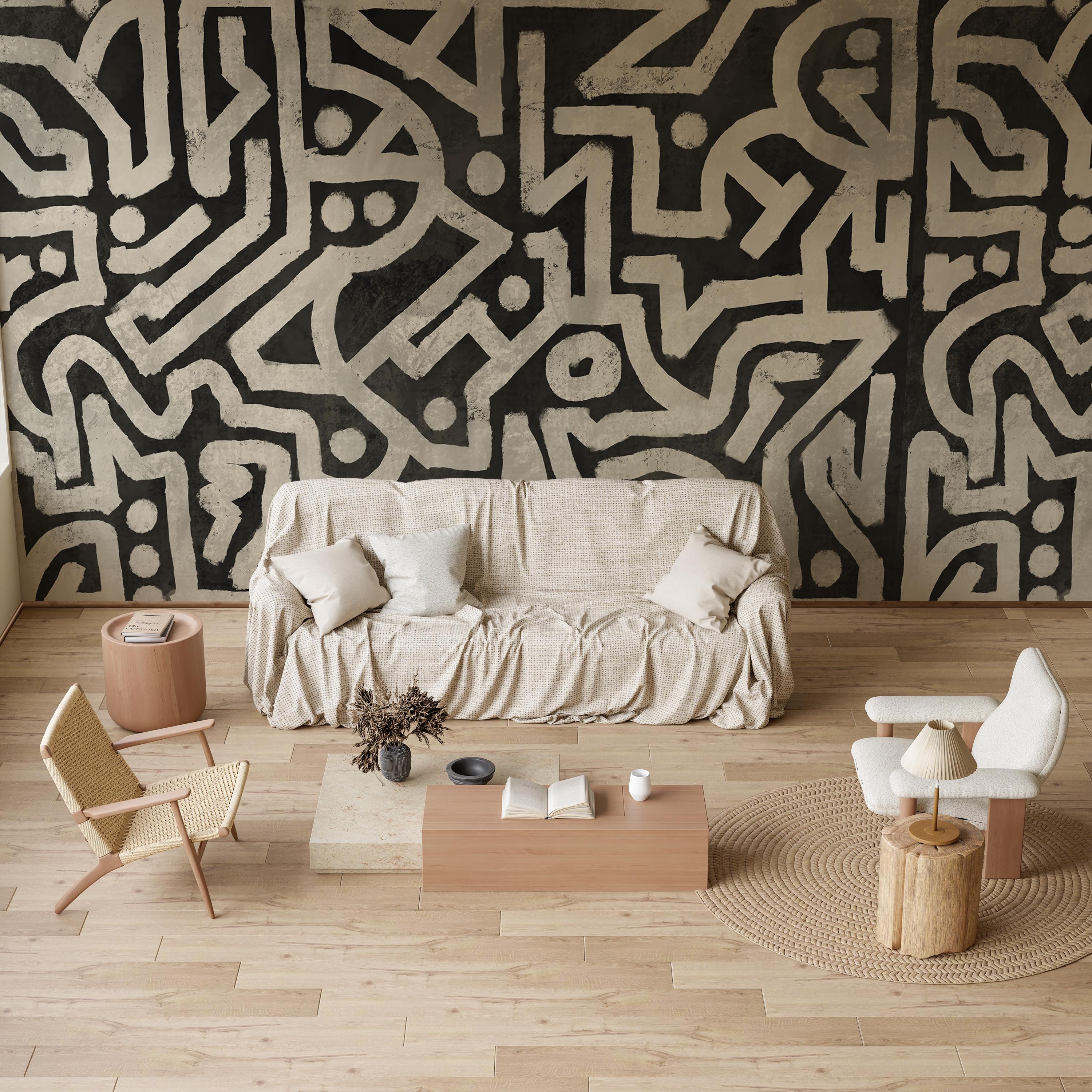 Large Modern Black and White Abstract Wallpaper, Organic Shapes Creative Art Peel and Stick Wall Mural, Geometric Removable Wallpaper