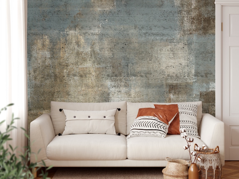 Grey Beige Concrete Cement Wall Peel and Stick Loft Style Abstract Wallpaper Realistic Wall Mural Rustic Accent Wall image 2