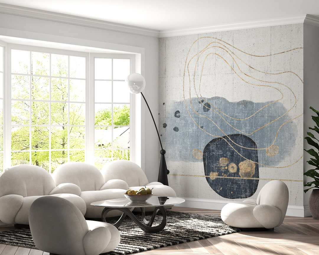 Blue Fluid Art Peel and Stick Wallpaper: Abstract Design - Etsy