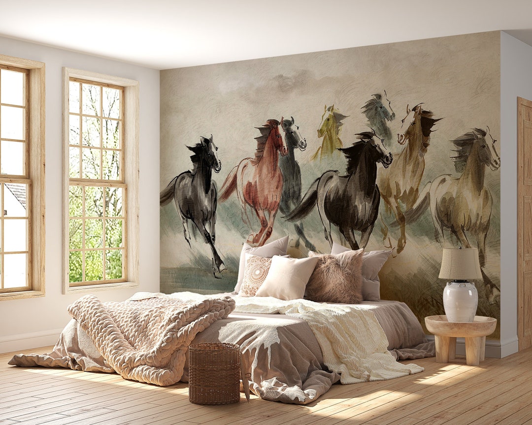Running Horse Wallpaper, Vintage Equestrian Wallpaper, Peel and Stick