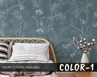 Chinoiserie Floral Peel and Stick Wallpaper Mural: Removable Asian Wall Art