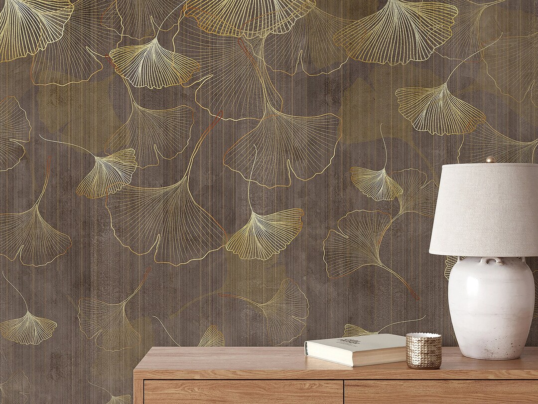Ginkgo Leaf Wallpaper, Peel and Stick Wallpaper, Removable Wall Mural