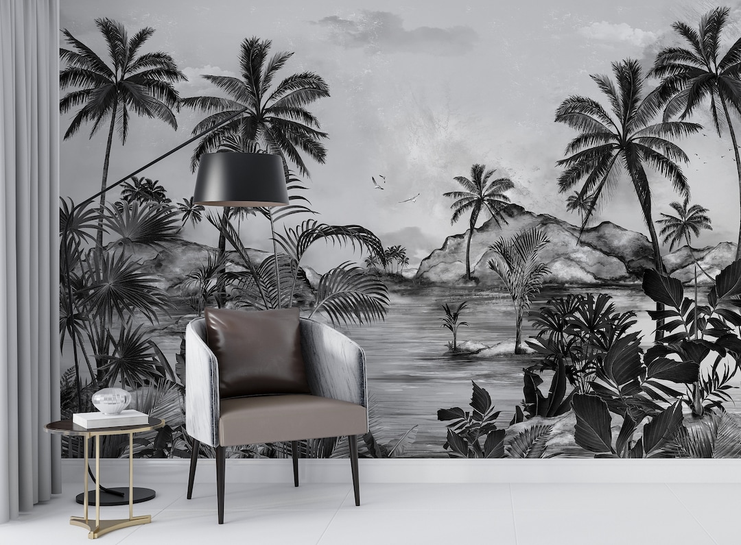Black and White Jungle Wallpaper Rainforest Removable Wallpaper