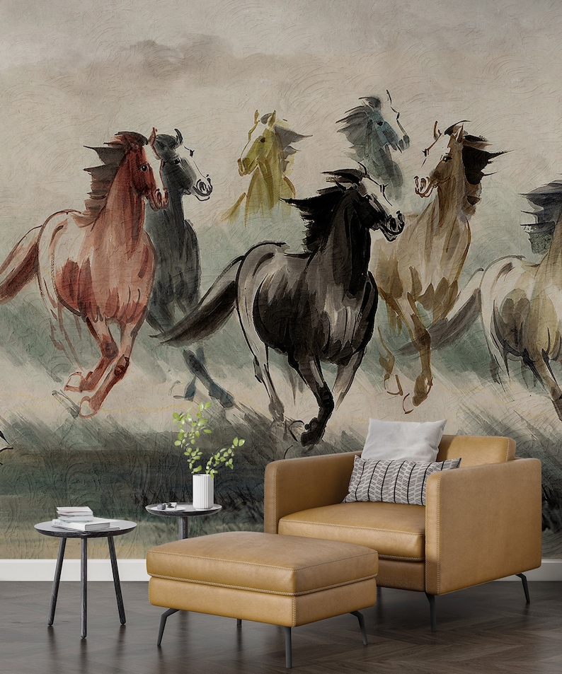 Running Horse Wallpaper Vintage Equestrian Wallpaper Peel - Etsy