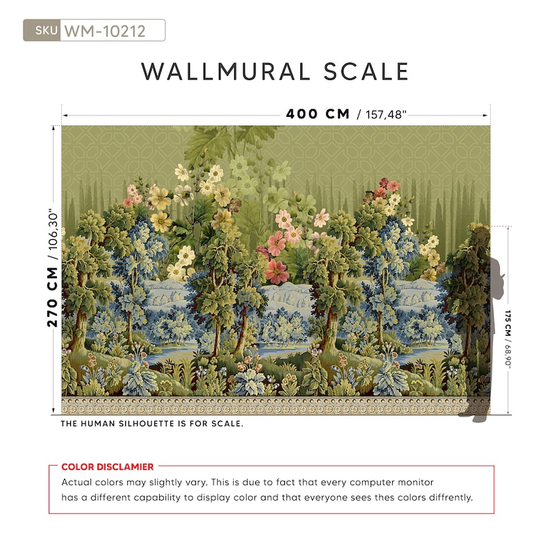 Exotic Forest Wallpaper Colorful Flowers Wallpaper Green Landscape Wall Mural Removable Wallpaper Floral Wall Mural Peel and Stick image 3