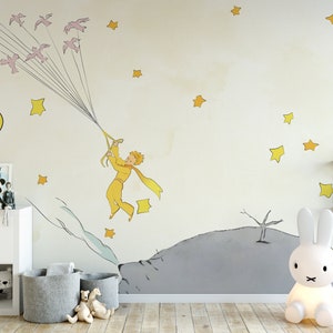 Little Prince Wallpaper | Little Prince Reaching Stars | Kids Room Wall Mural | Removable Nursery Wall Art