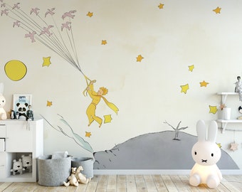 Little Prince Wallpaper | Little Prince Reaching Stars | Kids Room Wall Mural | Removable Nursery Wall Art