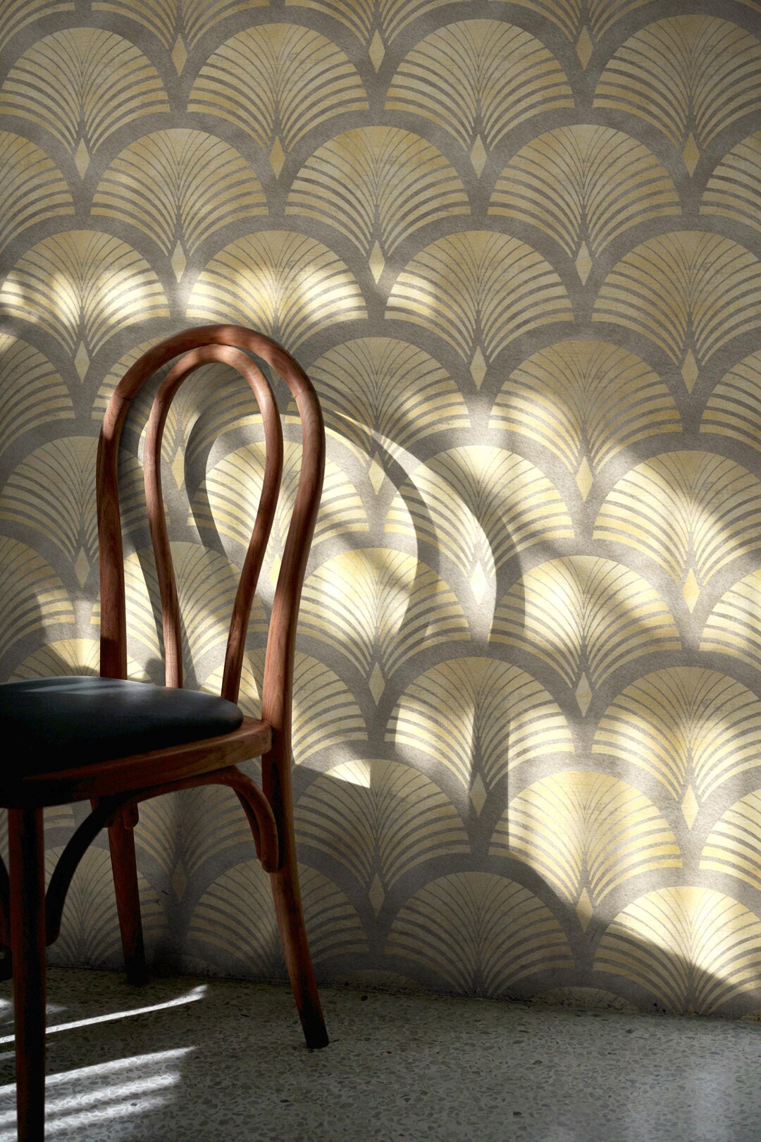 Gold Art Deco Wallpaper: Light Brown Geometric Peel and Stick - Etsy