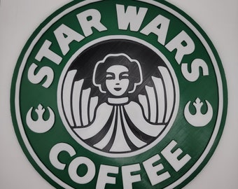 Placa Star Wars Starbucks - Princesa Leia - Café Star Wars - Placa de cafeteria