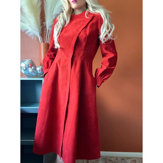 1970s Mollie Parnis Blue & Red Day Dress