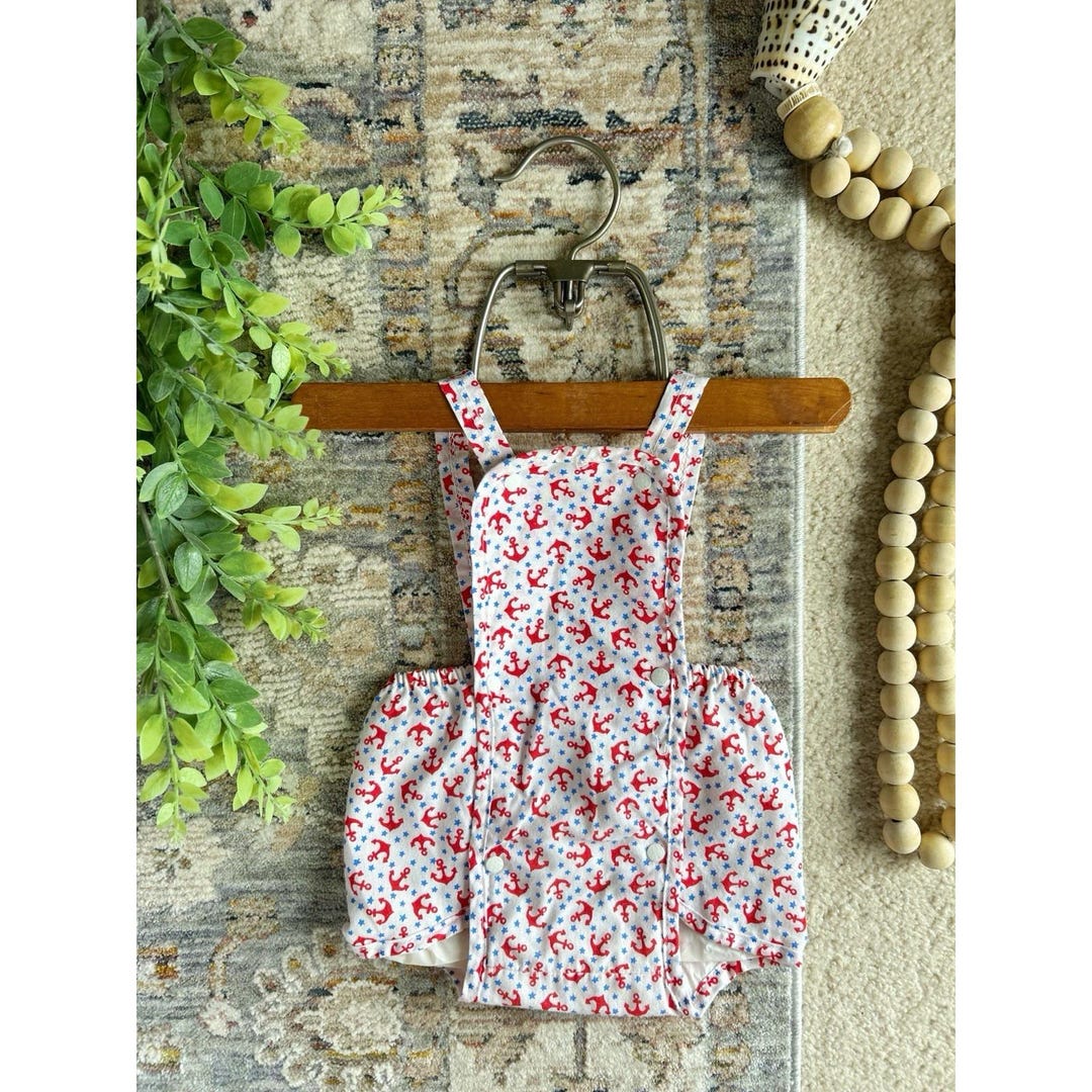 9/15まで 新品papier 25AW Lily sailor rompers Vintage 9M Lily Girls Bubble Romper Nautical Sailor Anchor Print