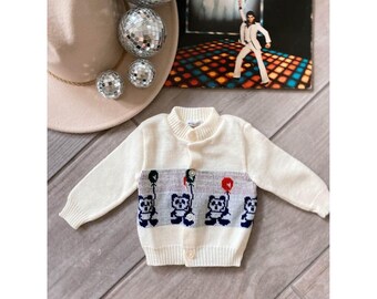 Vintage recién nacido 1960s bebé Pandy marca acrílico cardigan suéter