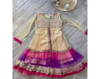 India Made Girls Vintage Embellished Retro Dress Size 4