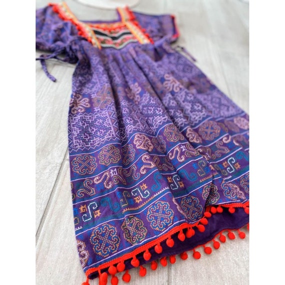 Ethnic Handmade Hmong Purple Printed Dress with R… - image 7