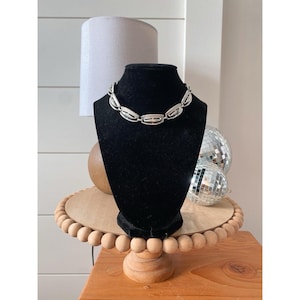 Vintage Silver Toned Oval Chain Chunky Necklace 16&quot;