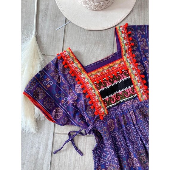 Ethnic Handmade Hmong Purple Printed Dress with R… - image 8