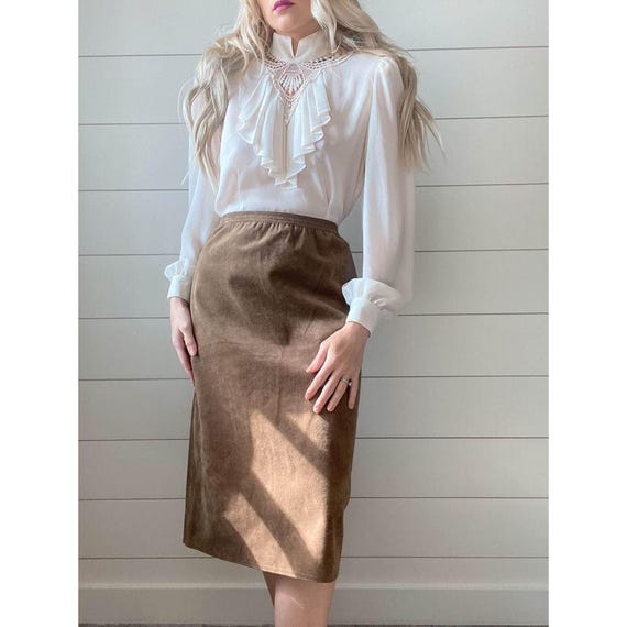 1970s Soft Brown Suede Pencil Skirt Formfitting N… - image 1