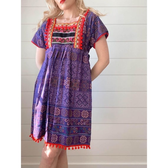 Ethnic Handmade Hmong Purple Printed Dress with R… - image 4